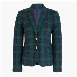 J. Crew Tartan Blue & Green Plaid Fitted Blazer with Gold Buttons